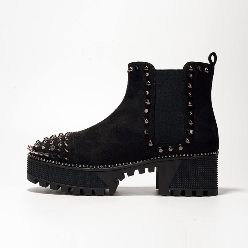 Cape Robbin Women's Platform Combat Boots Pull-on Ankle Booties, Studded Goth Punk Boots with Spiky Design & Chunky Heel (Spiky) - Black Size 8 - Image 3